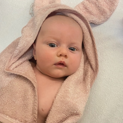 Serviette de bain XL pour nouveau-né avec oreilles, rose