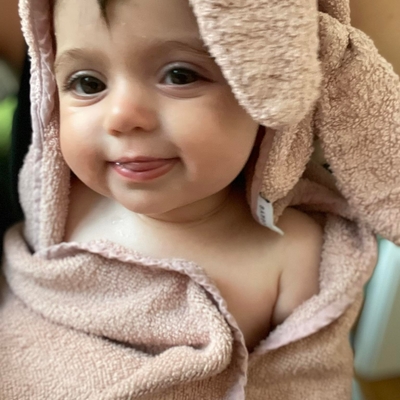 Serviette de bain XL pour nouveau-né avec oreilles, rose