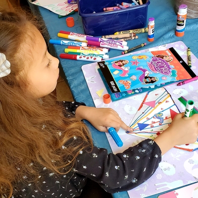 customer photo of Beanstalk.co Whitney's airplane art in progress.