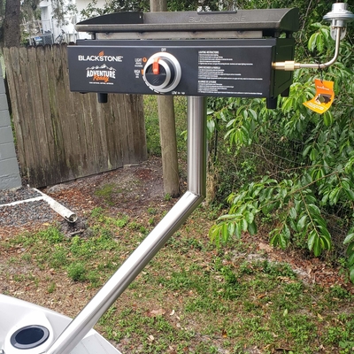 customer photo of JewlsCustoms Yamaha Transom Stanchion with a Blackstone Griddle mount