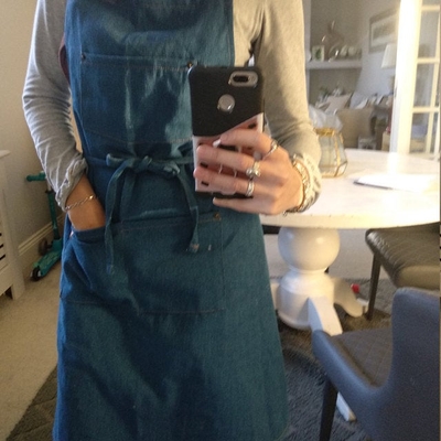 customer photo of KARUILU home Adjustable Durable All Cotton Denim Apron for Kids & Adults, Mid Blue