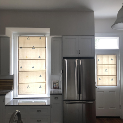 customer photo of KARUILU home Quick Fix Washable Roman Window Shades Flat Fold, Black and Yellow Triangles