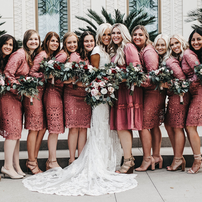 customer photo of JessaKae Wedding day with bridesmaids in Julia Lace! 💗