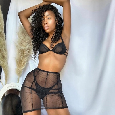 customer photo of Love, Vera Love, Vera Mesh & Lace Skirt Set Black