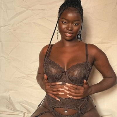 customer photo of Love, Vera Love, Vera Nude Three Piece Floral Lace Garter Set Dark Cocoa Curvy