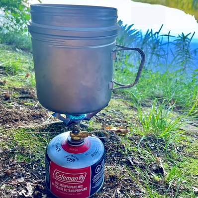 cooking with BOT XL on canister stove cooking with BOT XL on canister stove