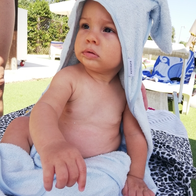 Asciugamano neonato XL con orecchie, blu