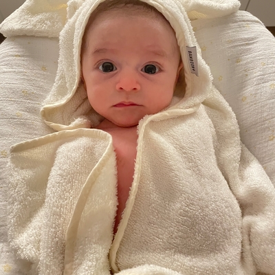 Asciugamano neonato con orecchie + guanto, cammello