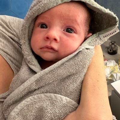 Asciugamano neonato con orecchie + guanto, grigio