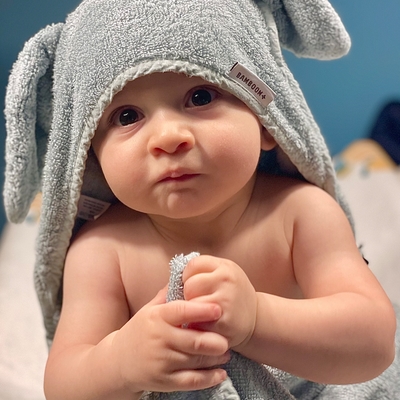 Asciugamano neonato XL con orecchie, grigio