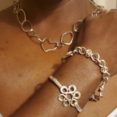 Love knot heavy sterling silver handchain, flower of life classic bracelet, shard sterling silver chain
