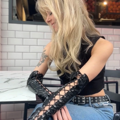 PVC Lace up Fingerless Gloves