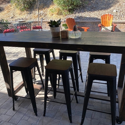 Reclaimed Wood Community Bar Restaurant High Top Table in Espresso