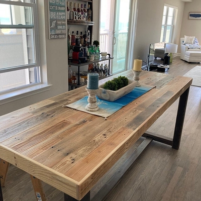 Reclaimed Wood Community Bar Restaurant High Top Table in Natural